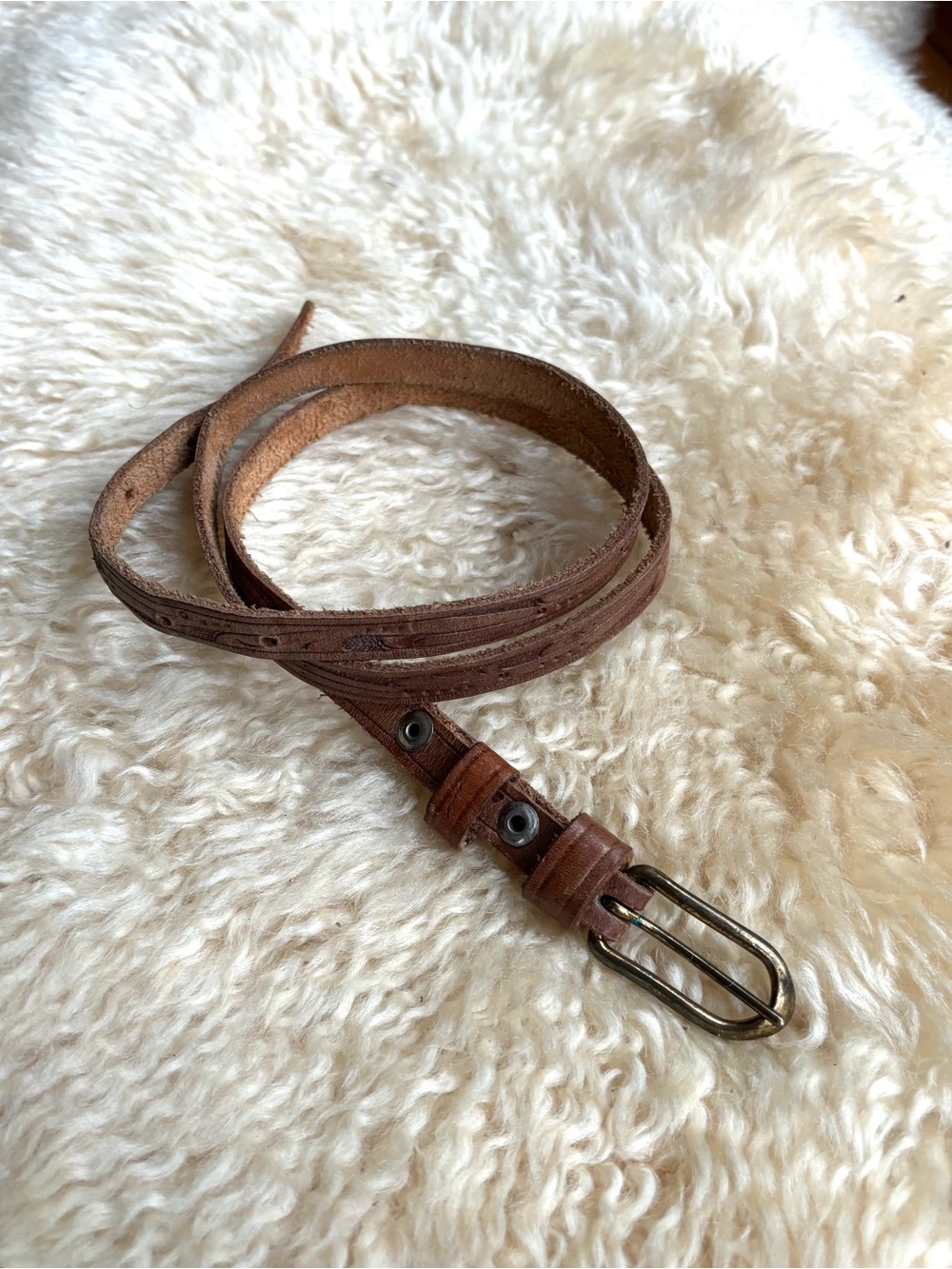 Vintage Tooled Leather and Brass Belt